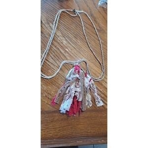Long Beaded Necklace With tassle Pendant Pink, Gold, White